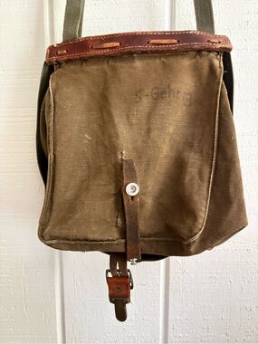Vintage Swiss Military canvas and leather Bread bag
